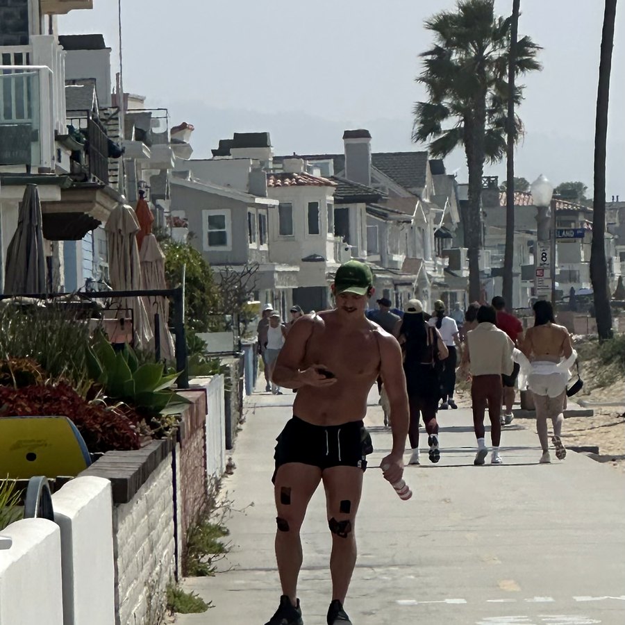 Jake training on the boardwalk